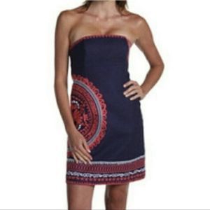 Lilly Pulitzer Dress Women's 0 Navy Blue Bowen Strapless Embroidered Mini Ladies